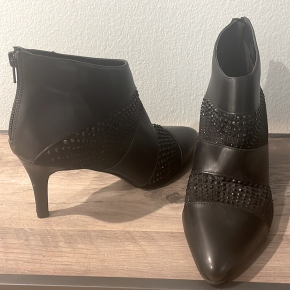 Black Studded Mesh & Faux Leather Bootie Heels - Picture 2 of 3